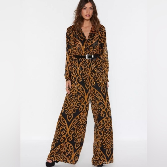 Nasty Gal Black and Brown Patterned Jumpsuit - Picture 1 of 3